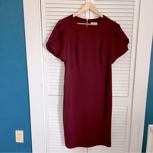Calvin Klein Womens Dress Size 14w Sheath Short Sleeve Dark Red